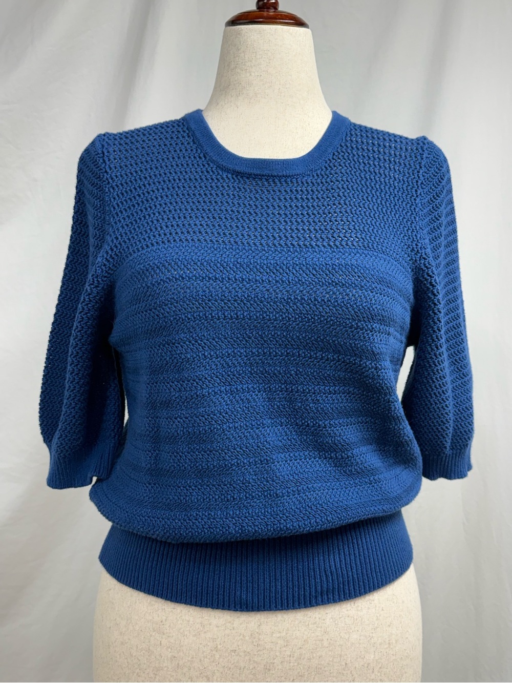 Ann Taylor Factory 100% Cotton Royal Cobalt Blue Textured Crewneck Sweater
